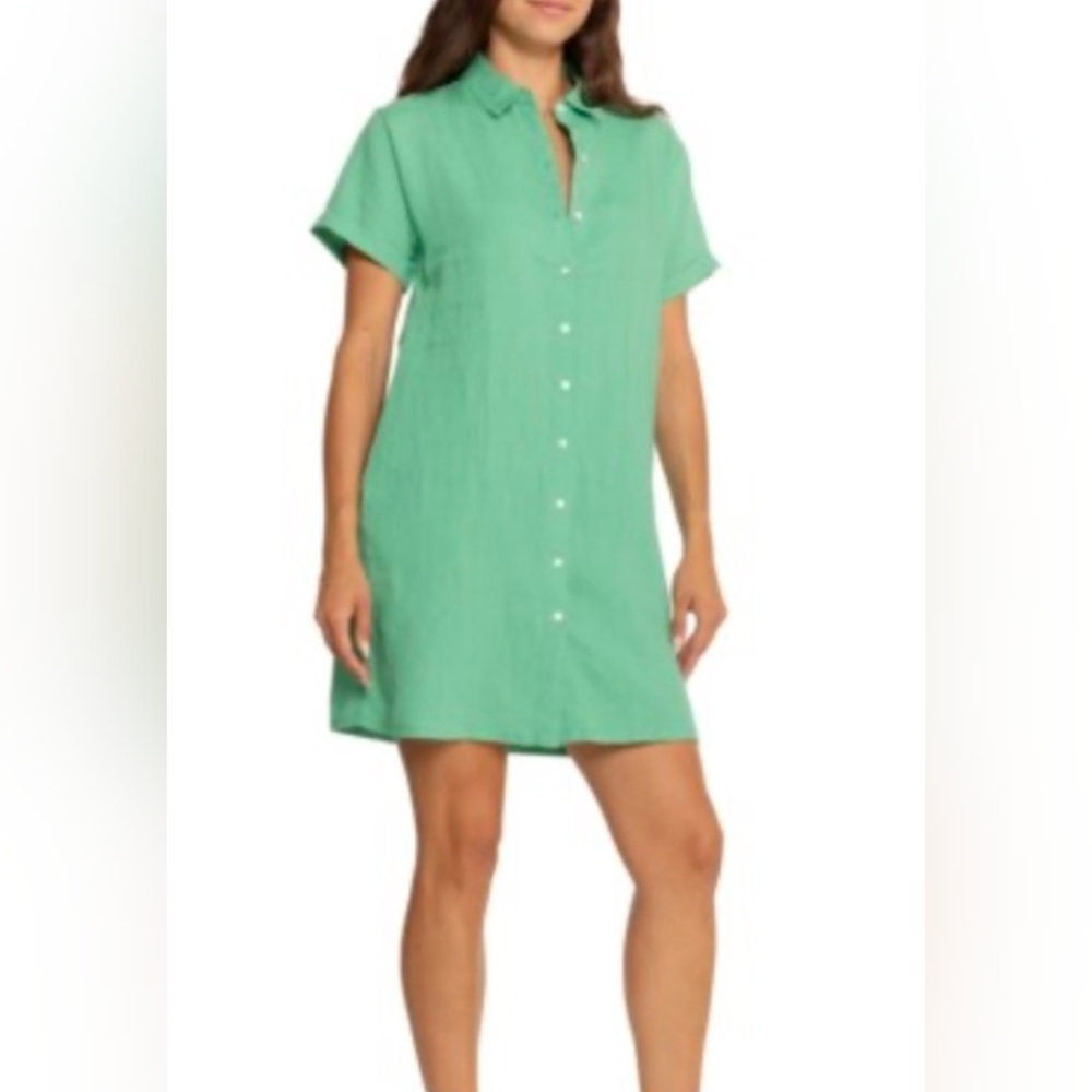 C&C California Green Button-Up Linen Dress